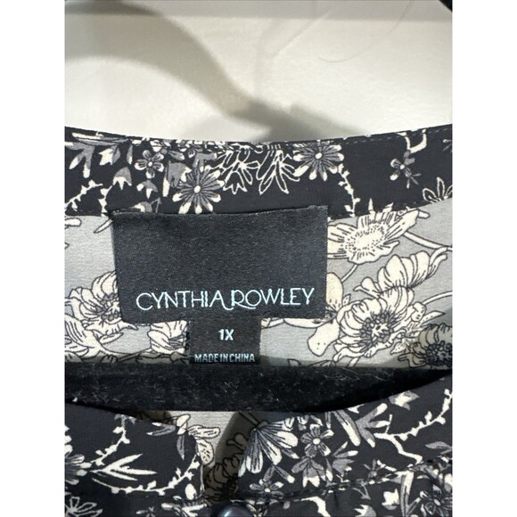 Cynthia Rowley Gray Black  3/4 Sleeve Relaxed Boho 1x Plus Blouse - Picture 3 of 7